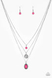 "Southern Roots" Silver Metal Pink Crackle Stone Multi Layered Necklace Set