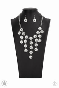 "Spotlight Stunner" Silver Metal White/Clear Rhinestone Cascade Necklace Set