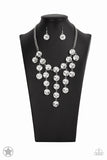 "Spotlight Stunner" Silver Metal White/Clear Rhinestone Cascade Necklace Set