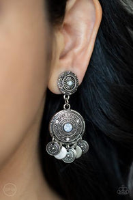 Paparazzi "A Dreamcatcher Come True" Silver Metal & Blue Rhinestone Clip-On Earrings