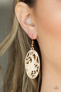 " High Tide Terrace " Gold Metal With Scroll Work Dangle Earrings