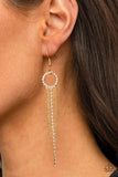 "Pass The Glitter" Gold Metal & White Rhinestone Circle Tassel Earrings