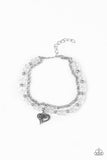 "Rare Romance" Silver Metal White Rhinestone Heart Charm Bracelet