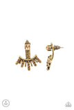 Paparazzi " Diva Dynamite " Brass Metal Topaz Rhinestone Edgy Ear Jacket Earrings