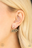 Paparazzi " Diva Dynamite " Brass Metal Topaz Rhinestone Edgy Ear Jacket Earrings