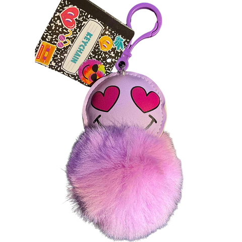 SMILE PRODUCTS: Purple Smiley Face with Heart Shaped Eyes Keychain & Pom pom