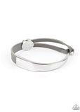 "A Notch Above the Rest" Silver Metal & Gray LEATHER Hook & Loop Bracelet