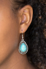 Paparazzi "Abstract Anthropology" Silver Metal Blue Crackle Turquoise Teardrop Earrings