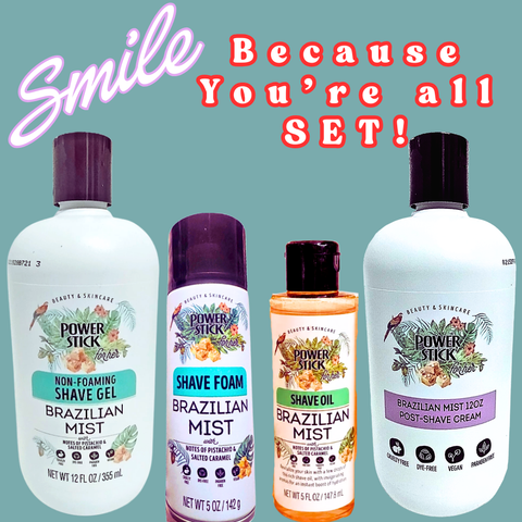 Power Stick Sets - BRAZILIAN MIST Non-Foaming and Post Shave Cream, Shave Oil & Shaving Cream