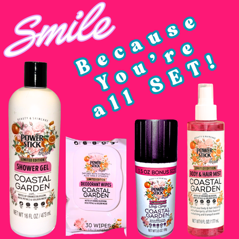 Power Stick Sets - COSTAL GARDEN Body Spray, Deodorant Body Wipes, Body and Hair Mist & Shower Gel