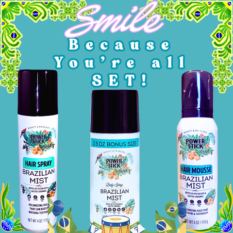 Power Stick Sets - BRAZILIAN MIST Scented Body Spray, Hair Spray & Hair Mousse