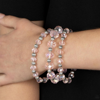 "Eiffel Tower Tryst" Clear Iridescent Faceted & Silver Bead Stretch Bracelets Set of 3