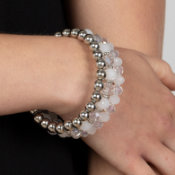 "Gimme Gimme" Silver, White & Iridescent Faceted Bead Flexible COIL Bracelet