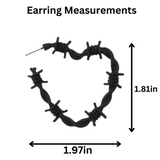 Edgy Gothic Barbed Wire Thorn Heart Post Hoop Earrings in BLACK