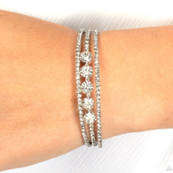 "Lucid Layers" Silver Metal & Clear/White Rhinestone Flexible Cuff Bracelet