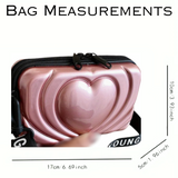 Hardshell Light Weight Suitcase Heart Design, Double Zippered Crossbody Bag in Light Pink