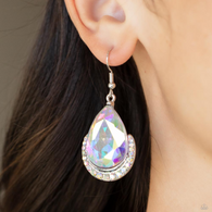 "Mega Marvelous" Silver Metal & Multi Iridescent Rhinestone Dangle Earrings