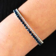 "Fairytale Sparkle" Silver Metal Blue/White Rhinestone Flexible bracelet