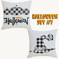 Set of 2 Halloween Pillow Throw Covers 18X18 (*No Inserts) in a Linen Blend Set #7