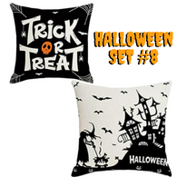 Set of 2 Halloween Pillow Throw Covers 18X18 (*No Inserts) in a Linen Blend Set #8