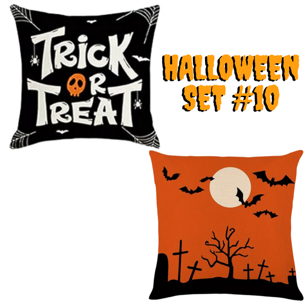 Set of 2 Halloween Pillow Throw Covers 18X18 (*No Inserts) in a Linen Blend Set #10