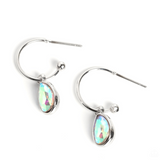 "Teardrop Tassel" Silver Metal & Multi Iridescent Rhinestone Small Hoop Earrings