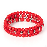 "It's a Vibe" Red Faceted & Silver Beaded Flexible COIL Bracelet.