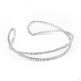 "Plus One Status" Silver Metal & Clear/White Rhinestone Crisscross Flexible Bracelet