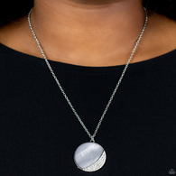 "Oceanic Eclipse" Silver Metal Gray Shell & White Rhinestone Accent Necklace Set