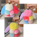 FLUFFY & UNBELIEVABLY SOFT LONG EARED MULTICOLORED BUNNY RABBIT KEYCHAINS