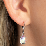 "Teardrop Tassel" Silver Metal & Multi Iridescent Rhinestone Small Hoop Earrings