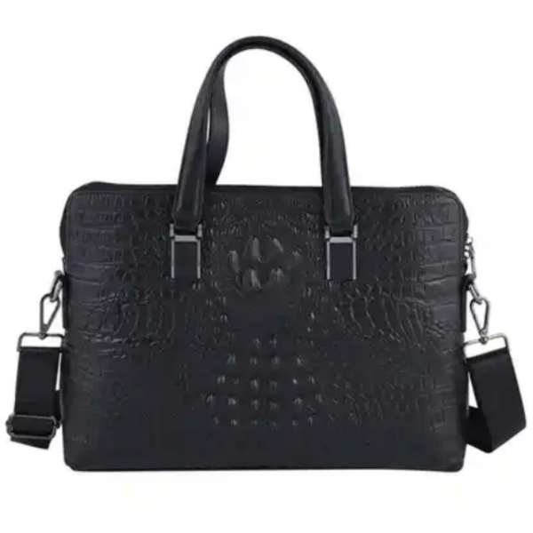 Croco Embossed Leather Laptop Bag with Handle Drop & Detachable Shoulder Strap