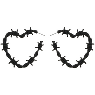 Edgy Gothic Barbed Wire Thorn Heart Post Hoop Earrings in BLACK