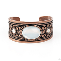 "Sage Sanctuary" Copper Metal & Rainbow Moonstone Rustic Cuff Bracelet