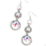 "Enchanting Effulgence" Silver Metal & Multi Iridescent Rhinestone Triple Drop Earrings