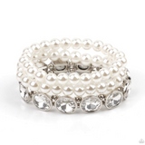 "Flawlessly Flattering" Pearly White Bead & Clear Rhinestone Stretch Bracelet Set