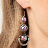 "Enchanting Effulgence" Silver Metal & Multi Iridescent Rhinestone Triple Drop Earrings