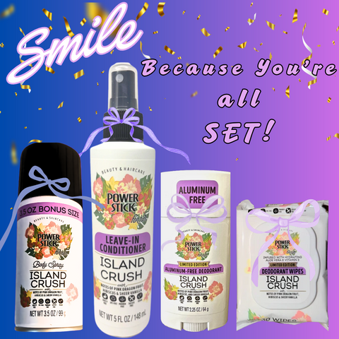 Power Stick Sets - ISLAND CRUSH Scented Body Spray, Leave-in Conditioner Spray, Deodorant & Wipes
