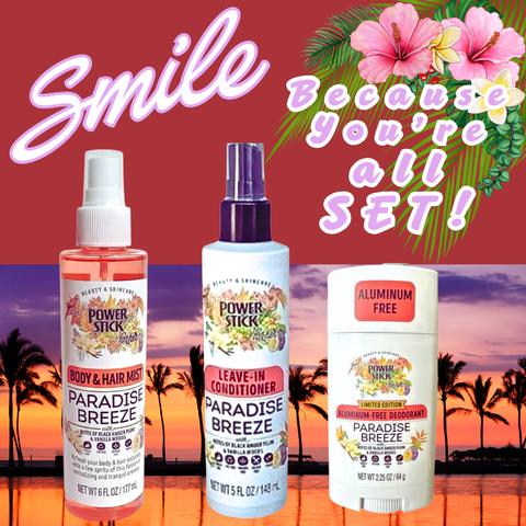 Power Stick Sets - PARADISE BREEZE Leave-in Conditioner Spray, Deodorant & Body and Hair Mist