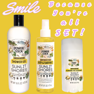 Power Stick Sets - SUNLIT SHORES Shower Gel, Solid Deodorant & Body and Hair Mist - VIRAL ITEM!