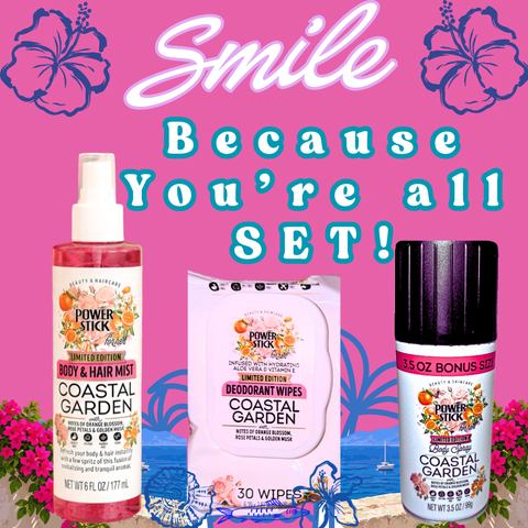 Power Stick Sets - COSTAL GARDEN Body Spray (Aerosol), Deodorant Body Wipes & Body and Hair Mist