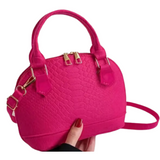 Soft & Light Weight Crocodile Pattern Double Zippered Handbag/Crossbody Bag Pink or Black