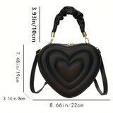 Black Stitched Heart Novelty Handbag/Crossbody Bag with Ruffled Accent Handle