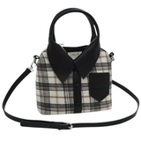 A "WHERE DID YOU GET THAT HANDBAG?" Black/White Plaid Canvas Shirt Crossbody/Handbag