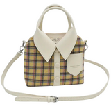 A "WHERE DID YOU GET THAT HANDBAG?" BEIGE Plaid Canvas Shirt Style Crossbody/Handbag