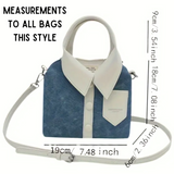 A "WHERE DID YOU GET THAT HANDBAG?" BLUE Demin PU Leather Shirt Style Crossbody/Handbag