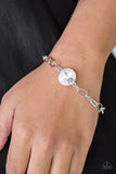 " All Aglitter " Silver Metal White Round Rhinestone Toggle Clasp Bracelet