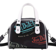 BLACK VON DUTCH STYLE BOWLING/BOSTON HANDBAG WITH ADJUSTABLE STRAP