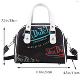 BLACK VON DUTCH STYLE BOWLING/BOSTON HANDBAG WITH ADJUSTABLE STRAP