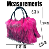 Funky Pink, Rose Red, White & Black Tipped Fluffy Long Faux Fur Handbag
